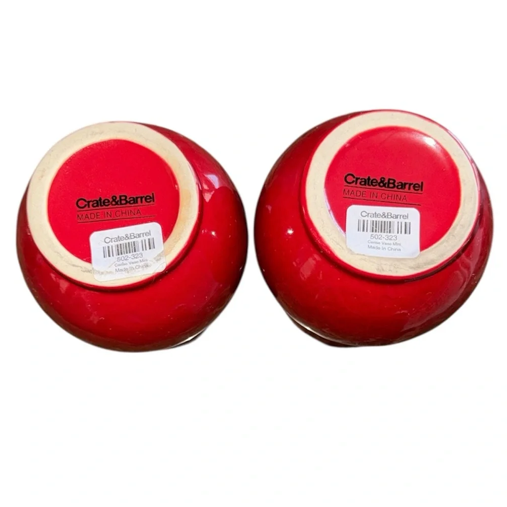 Crate & Barrel Set of 2 Small Red Vases, NWT